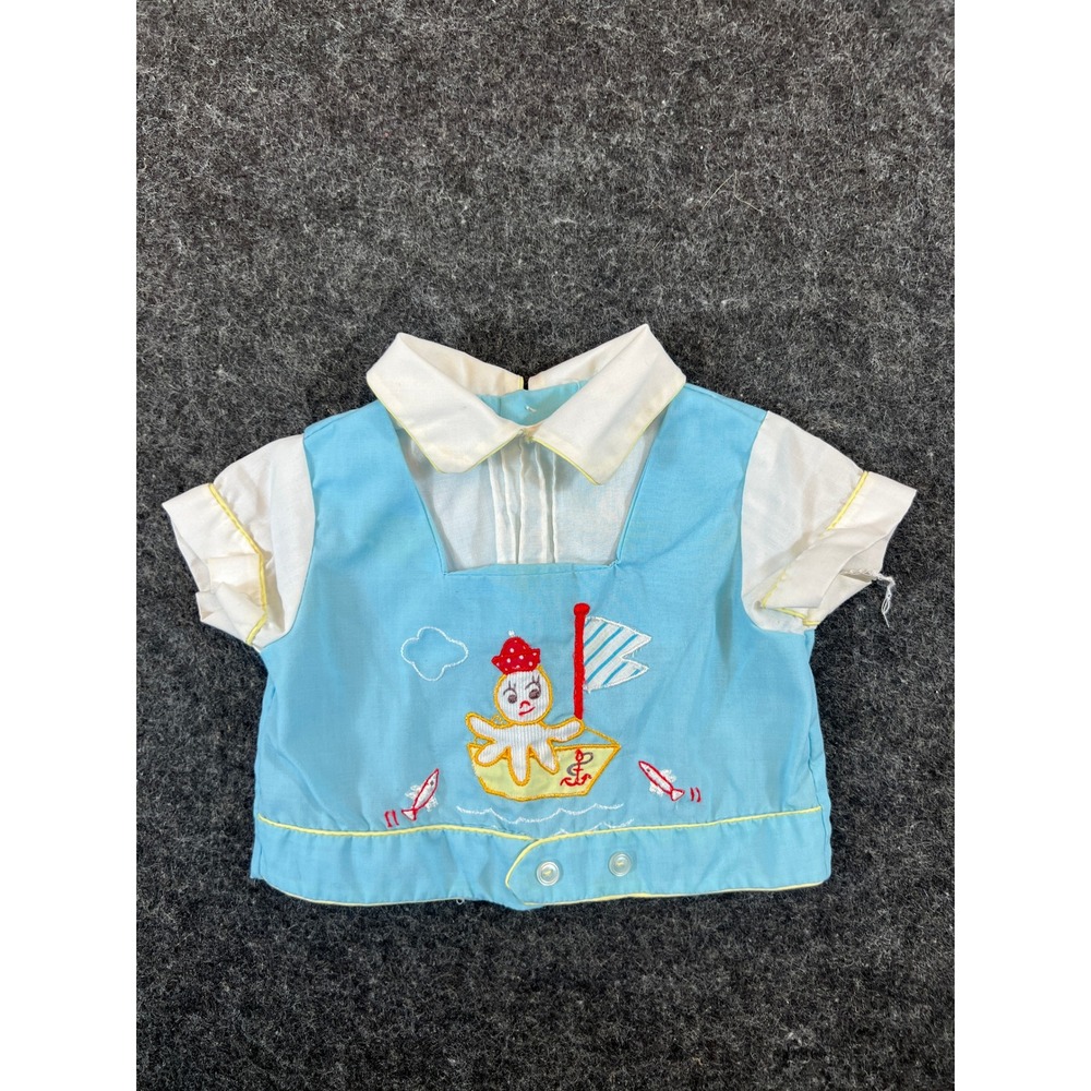 Vintage 90s Cradle Togs Baby Girl Blue Nautical Octopus Embroidered Shirt